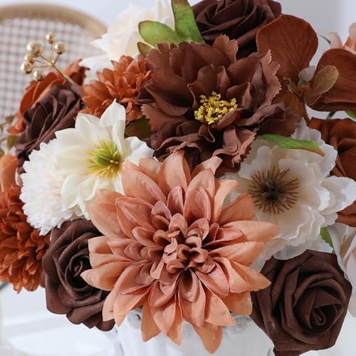 Floweroyal Artificial Flowers Fake Rose Flowers Dahlia with Stems for DIY Wedding Bridal Bouquets, Baby Shower, Floral Arrangement, Table Centerpieces, Home Decorations - Image 2