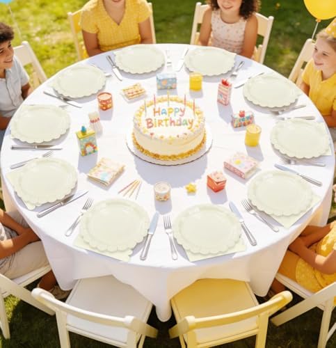 HEIPINIUYE 50 Pcs Ivory Paper Plates and Napkins Party Supplies Include 7'' Ivory Scalloped Plates and 6.5'' Paper Napkins Disposable Tableware Set for Dinner Wedding Birthday Party (Serves 25) - Image 5