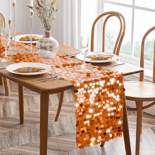 VHH Sequin Table Runner 12 x 108 inches Orange Table Runner, Glitter Runner for Party Wedding Birthday, Party Spring Easter Rustic, Birthday Supplies Decorations (1 Pack). - Image 3