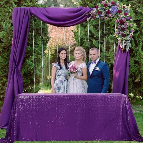 Pufogu 60"x102" Purple Sequin Tablecloth Rectangular Glitter Purple Table Cloths for Birthday Wedding Bridal Baby Shower Party Decorations - Image 6