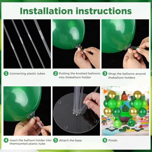 6 Sets Jungle Safari Balloon Stand Kit for Table Gold Green Balloons Dinosaur Party Tables Centerpiece with Palm Leaves for Animal Wild One Birthday Baby Shower St Patricks Day Party Supplies - Image 4