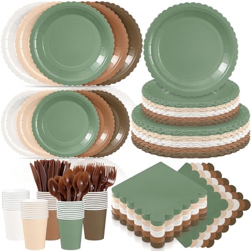 Zhehao 350 Pcs Woodland Paper Plates and Napkins Party Supplies by Zhehao