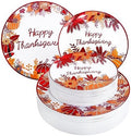 Rubtlamp 60PCS Thanksgiving Plastic Plates, White Orange Pumpkin Plates, Red Disposable Plates with Maple Leaves, Fall Disposable Plates Include 30 Dinner Plates, 30 Salad Plates For Thanksgiving by Rubtlamp