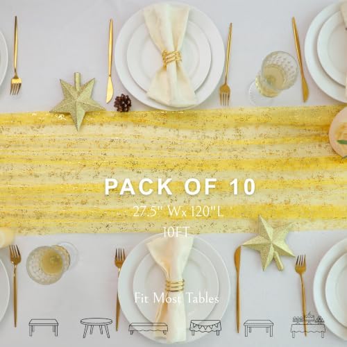 10Pcs Mustard Yellow Gold Table Runner Metallic Foil Sheer Gauze 10ft - Image 2
