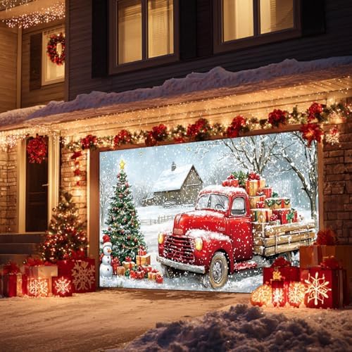 HOMETITUTE Christmas Truck Garage Door Cover Banner 13x6ft Polyester - Image 4