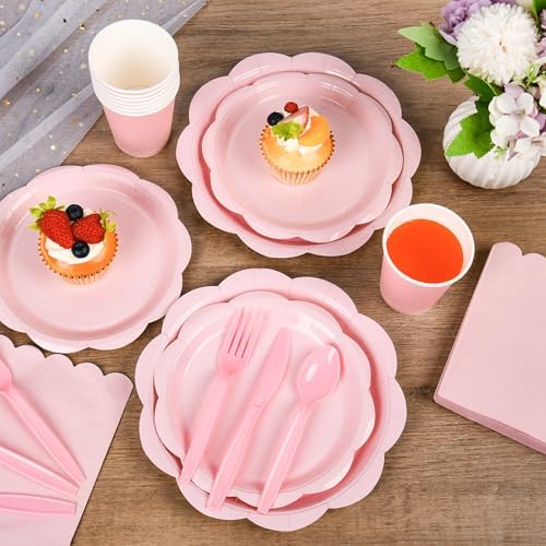 400 Pcs Pink Paper Plates and Napkins Party Supplies Serve for 50 Guests - Image 6