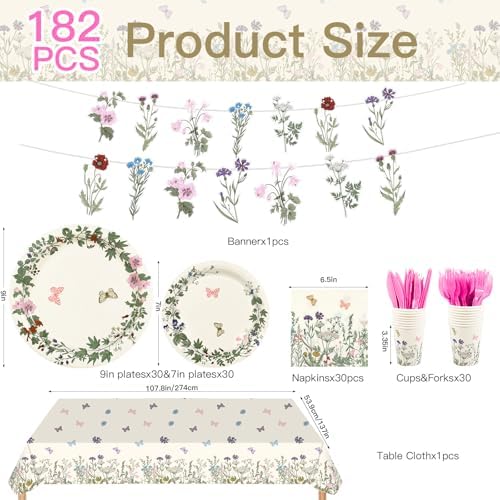 182pcs Spring Wildflower Party Decorations,Serves 30 - Image 2
