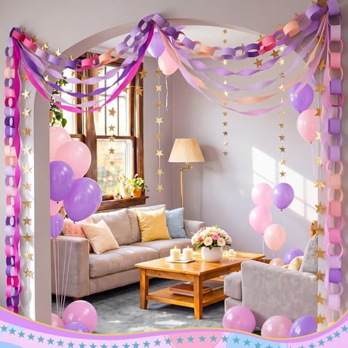 Frienda Paper Chain Strips Streamers Garland Set,Pink Purple,Colorful - Image 5