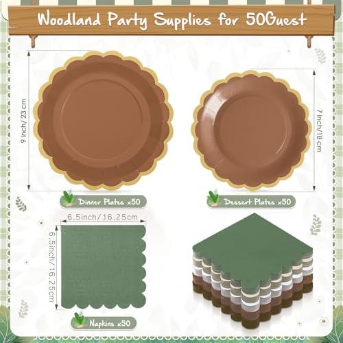 Zhehao 150 Pcs Woodland Paper Plates Napkins Serves 50 - Image 3
