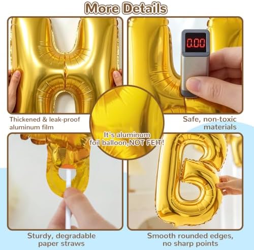 Gold Happy Birthday Banner Foil Letter Balloon, 14 Inch 3D Inflatable Party Decor Reusable Mylar Foil Letters, Birthday Decorations for Women Men Kids (Birthday Banner 2) - Image 4