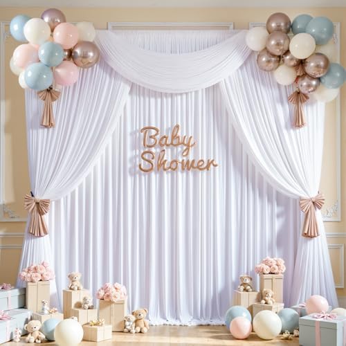 30×10ft White Backdrop Curtain for Weeding Parties, 3 Panels Large 10ft Wide Wrinkle-Free Full Fabric Drape for Baby Shower, Birthday Party Decorations, Photography Photo Booth Background - Image 5