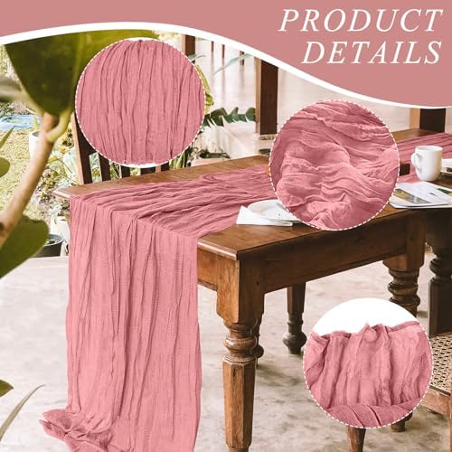 12 Pack Cheesecloth Table Runner, Runner Gauze Boho Wedding Decor Romantic Table Runner for Wedding Birthday Party(35" x 118")(Pink) - Image 3