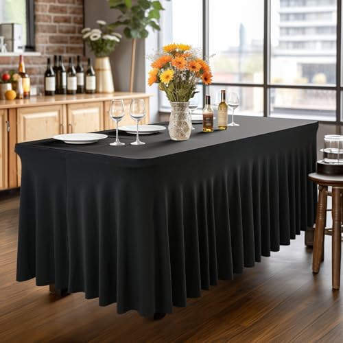 Wish Care 2 Pack Black Spandex Table Cloths - Fitted Rectangle Table Cover, Wrinkle Free, 4ft, Stretch Tablecloths for Party, Banquet, Wedding and Events - Image 6
