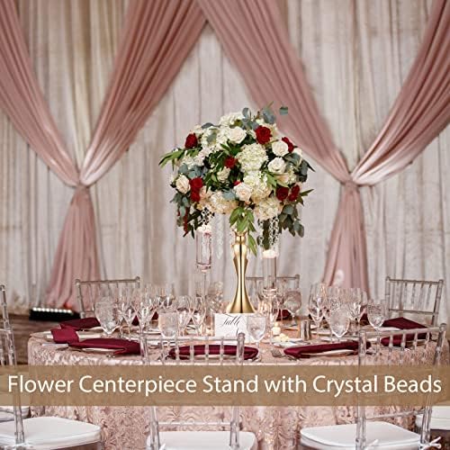 Sziqiqi Gold Floral Centerpiece Riser with Crystal Beads, 2Pcs, 13.8in - Image 4