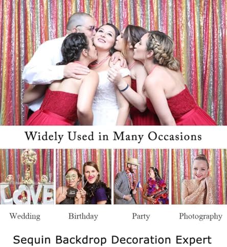 ShinyBeauty 7FTx7FT Glitter Rainbow Backdrop - Sequin Photo Studio Background for TikTok Videos Birthday Parties - Sparkling Shimmer Curtain - Image 6