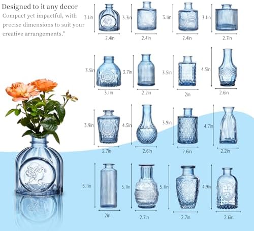 Glass Bud Vases Set of 32 - Blue Assorted Small Mini Glass Vases for Flowers, Crystal Vintage Vase Set, Bulk Centerpieces for Table Décor, Wedding, Home and Events (Blue, 32 Pcs) - Image 7