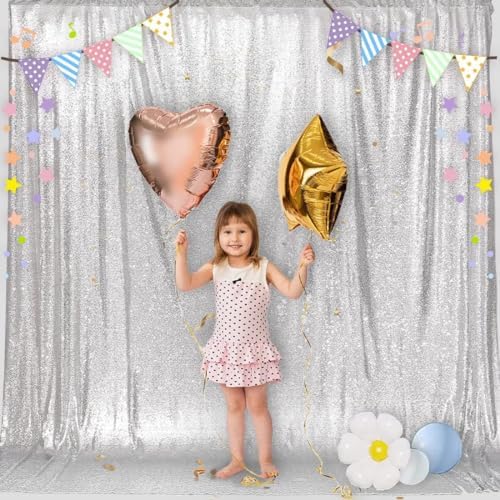 PartyDelight Silver Sequin Backdrop 6x6ft Sparkly Photo Curtain - Image 7