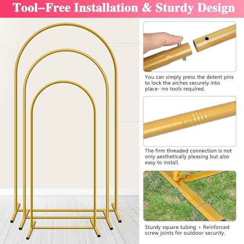 Metal Arch Backdrop Stand, Set of 3 (4/5/6ft) Wedding Arch Stand - Image 3