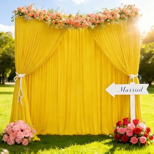 10x12ft Yellow Backdrop Curtain Panels for Parties - Wrinkle Free Polyester Photo Curtain Backdrop Wedding Back Drop Fabric Drapes for Party Decorations Background for Photography - Image 7