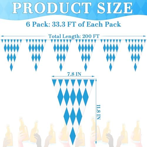 200 FT Oktoberfest Party Decorations Blue White Checkered Hanging Banner - Image 2
