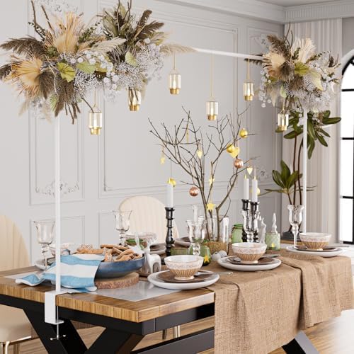 XLHOMO Over The Table Rod Stand with Clamps, Adjustable 32''-79'' Tall 32"-131" Length, White Table Arch Stand Metal Balloon Frame Hanging Rod for Weddings Birthdays Party Garden Arbors Decoration by BetterbathroomwithXLHOME