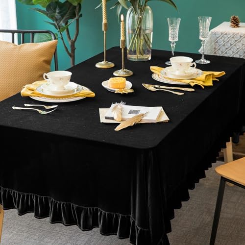 GLORY SEASON Velvet Tablecloth Luxurious Solid Rectangle Table Cloth,Oblong Retro Farmhouse Ruffle Tablecloths Washable Table Cover for Party Wedding Baby Shower Kitchen Dinning Tabletop Decoration - Image 6