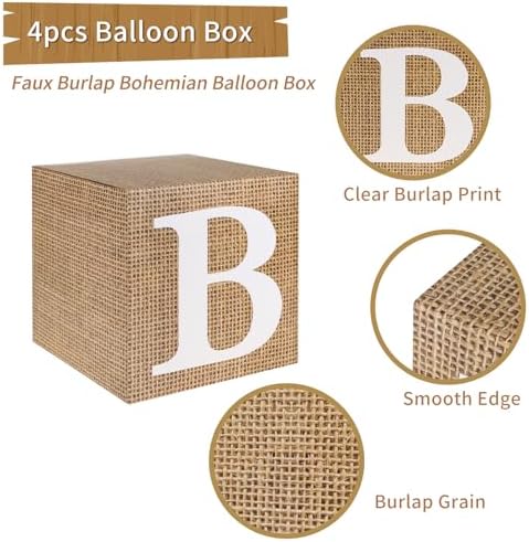 RUBFAC Burlap Print Baby Boxes with Letters for Baby Shower, 4pcs Rustic Farmhouse Style Boho Balloon Boxes with Burlap Grain for Birthday Gender Reveal Decoration Backdrop Photo Props - Image 3