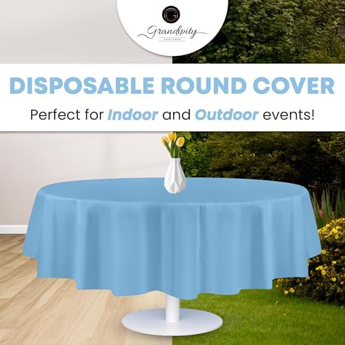 Grandipity Plastic Table Cloth Disposable 12 Pack 84" Round Sky Blue - Image 5