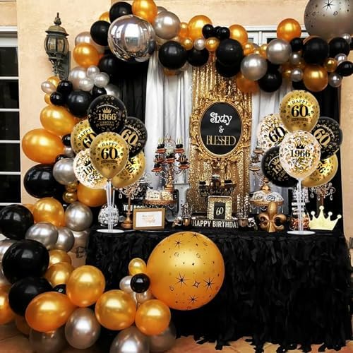 TONIFUL 4 Set 60th Birthday Decor Printed 1966 Black Gold Balloon Stand - Image 6