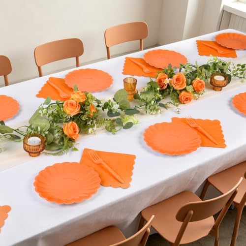 75 Pcs Fall Paper Plates and Napkins, Orange Tableware Set for 25 Guests - Image 4