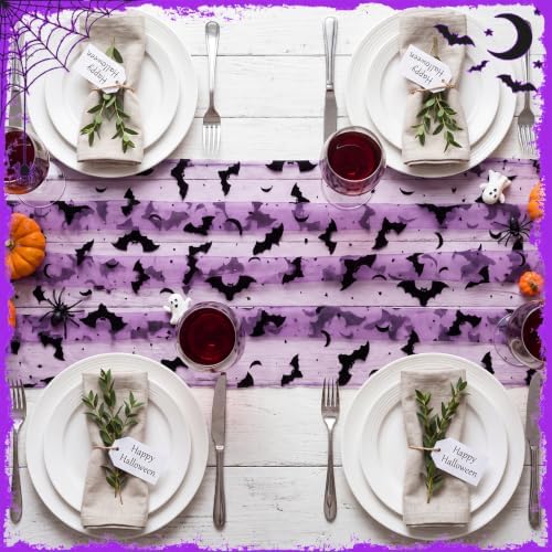 Remagr 3 Pcs Halloween Table Runner Flocked Lace, Bat Table Decor 30"x70" - Image 6