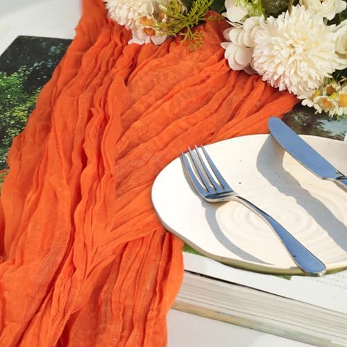 12 Pack Orange Cheesecloth Table Runner 10ft Boho Gauze Cheese Cloth Table Runner Rustic Sheer Runner 120 inch Long for Christmas Wedding Table Decorations - Image 5