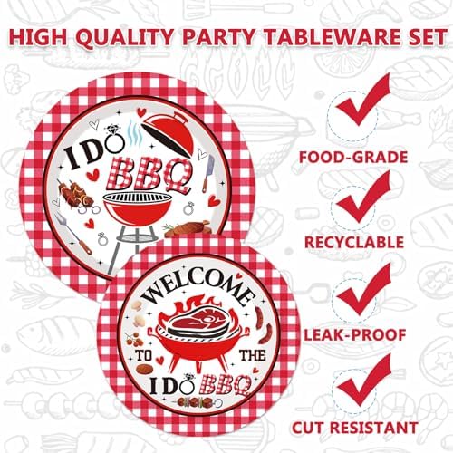 96 Pcs I Do BBQ Party Decorations - BBQ Bachelorette Party Decorations with Red Gingham Plates Napkins Forks, Summer Wedding Engagement Bridal Shower Tableware Set, Serving 24 - Image 3