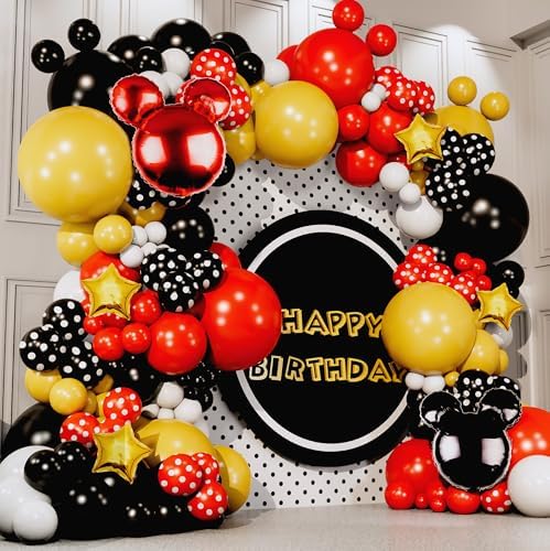 ALL-IN-1 Red Black Yellow Balloon Arch Kit with BONUS Gold Stars for Cartoon Birthday Party Decorations - Different size Balloons in Red Yellow and Black color for Birthday Decorations - Image 4