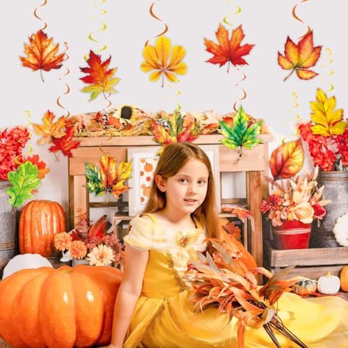12 PCS Maple Leaf Hanging Swirls Decor, Fall Party Decorations for Thanksgiving Autumn Harvest Birthday Party, Ceiling Hanging Ornaments for Home Wall Fireplace Mantel Decoration - Image 5