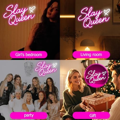 Slay Queen Neon Sign, Pink LED Light Up Signs for Wall Decor - Image 6