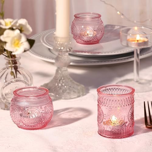 DARJEN 24Pcs Pink Votive Candle Holders- Glass Candle Holders Bulk for Flameless LED Tea Waxes, Romantic Candle Holder for Wedding Decor, Various Parties & Dinner Table (Pack of 3) - Image 2