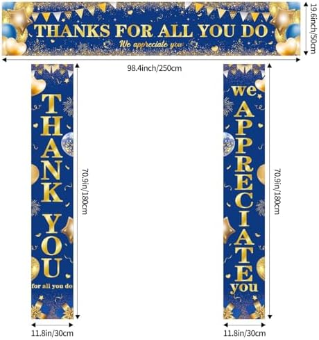 We Appreciate You Banner 3 PCS Blue and Gold Thank You Banners Thank You For All You Do Backdrop for Teacher, Employee, Nurse Appreciation, Retirement Parties Party Decorations - Image 4