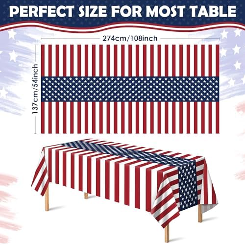 OHOME 4th of July Decorations - Patriotic American Flag Plastic Tablecloth for 250th Anniversary | Fourth of July Accessories Memorial Day Decor for Home Outdoor Outside Party Favors,54"x108",2 Pack - Image 2