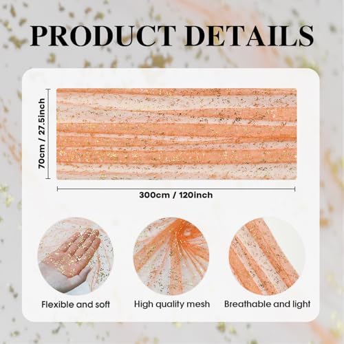 Artoid Mode 3PCS Orange Gold Gauze Table Runner 120 Inch 10FT, Glitter Metallic Foil Sheer Dining Wedding Anniversary Holiday Table Decor for Home Party - Image 5