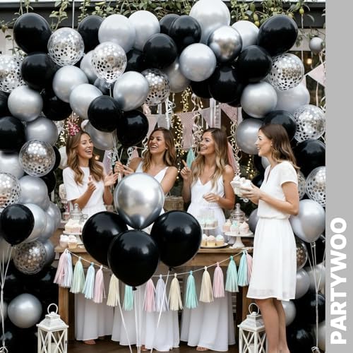 PartyWoo Black and Silver Balloons 66pcs 12 Inch Black Silver Balloons - Image 4