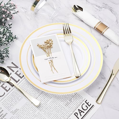 BESTVIP 525 Piece Gold Plastic Dinnerware Set for 75 Guests - Image 5