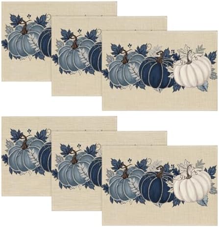 Artoid Mode Navy Blue Pumpkins Fall Placemats Set of 6-12 x 18 Inch by ArtoidMode