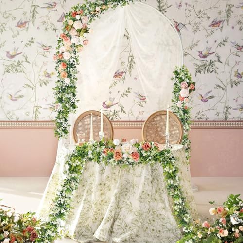 6FT Eucalyptus Garland with Flowers, 8 Pack Artificial Greenery Garland Hanging Faux Eucalyptus Garland Suitable for Table Wedding Backdrop Arch Wall Party UV Protected Indoor Outdoor Decor - Image 5