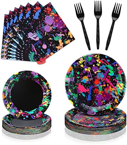 Baderke 192 Pcs Neon Glow Party Plates Napkins Forks, Birthday Serves 48 by Baderke