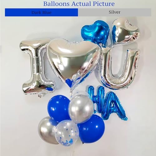 Romantic Birthday Decorations for Him I LOVE YOU & HAPPY BIRTHDAY Foil Balloons & Rose Petals,Blue Silver Special Night Decorations, Husband Anniversary Surprise,Bedroom,Men Boyfriend Hotel Decor - Image 3