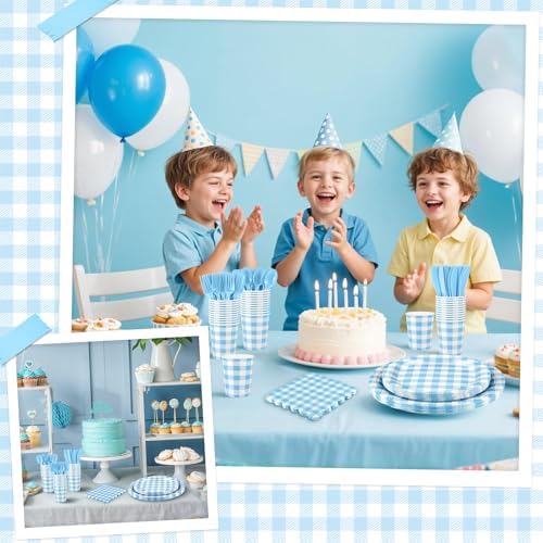 NatNarr 175 Pcs Blue Gingham Party Supplies Set For 25 Guests - Image 6