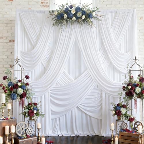 40ftx10ft Wrinkle Free White Backdrop Curtains for Party Background, 8 Panels 5x10ft Silky Polyester Photo Backdrop Drapes Back Drop Cloth for Wedding Birthday Photography Bridal Baby Shower Decor - Image 3