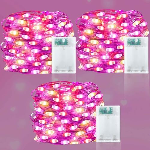 3 Pack Valentines Day Decorations Red Pink Warm White Valentines Lights by TURNMEON