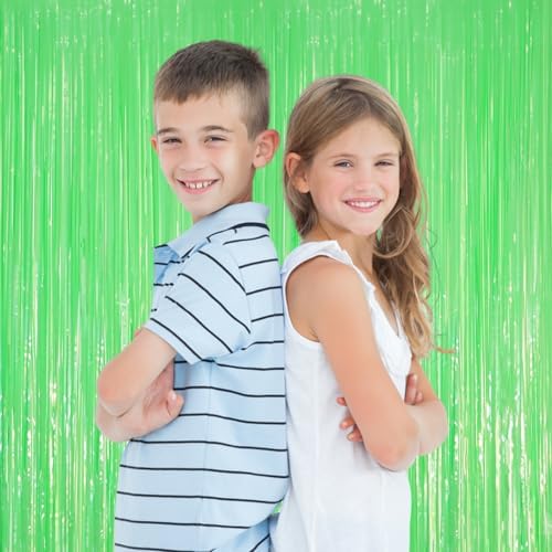 Voircoloria Pastel Green Foil Fringe Backdrop Curtains,3.3x8.2ft, 3 Pack - Image 5